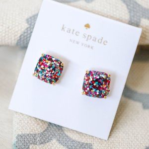 kate spade square glitter resin blue purple shiny crystal earrings stud